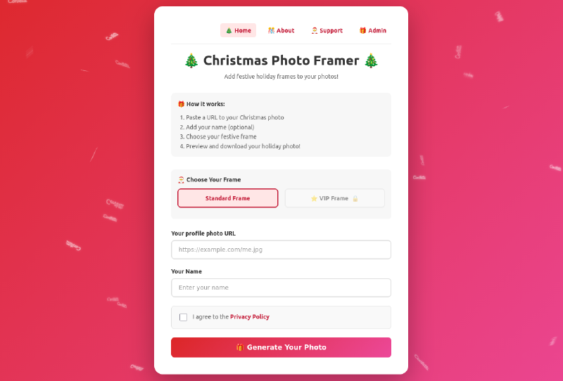 Christmas Photo Framer landing page